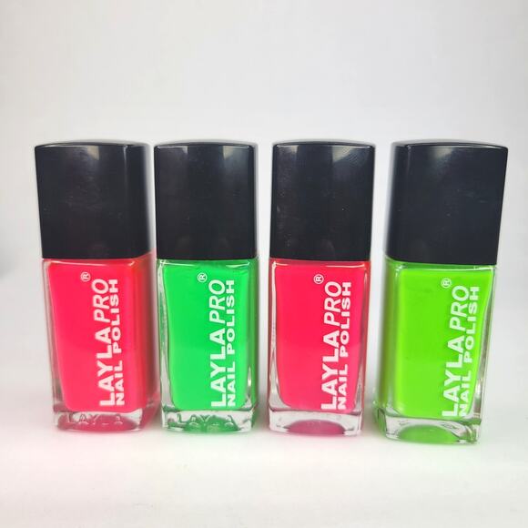 LOT OF 4 Layla Pro Cosmetics Nail Polish NEON Pink Green Indie Italy NEW - Picture 1 of 8